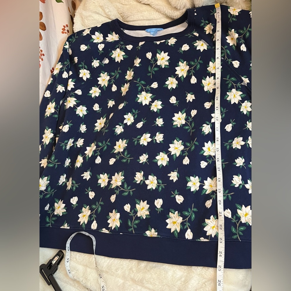 Draper James Womens 3X Blue White Preppy City Floral Comfy Winter Sweatshirt - Picture 5 of 8